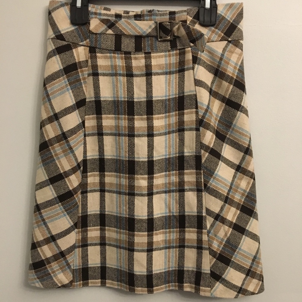 Brooklyn Industries Zip Plaid Wool Blend Skirt Size Medium